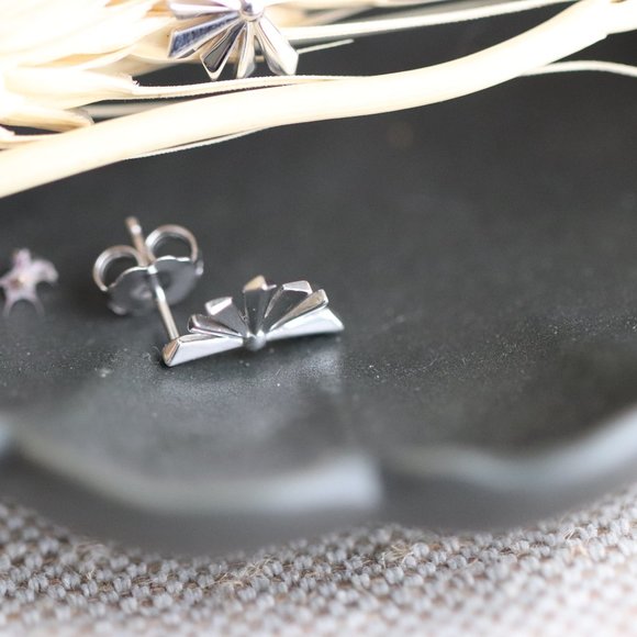 14K Solid White Gold Sunstar Earrings - "Morning Light" - Picture 5 of 10